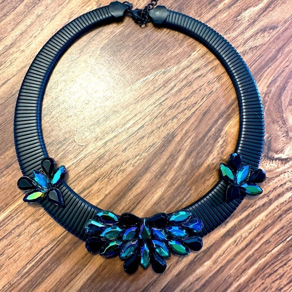 Joan Rivers statement necklace blue gemstones black